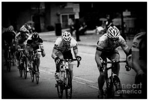 The Bike Race - Black and White by Frank J Casella